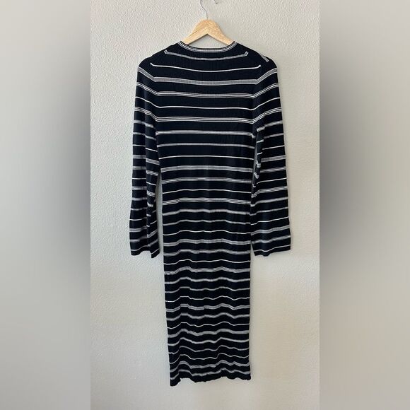 NWT J Crew Knit Ribbed Sweater Dress in Mixed Stripe Maxi Black White Size S - Picture 7 of 10